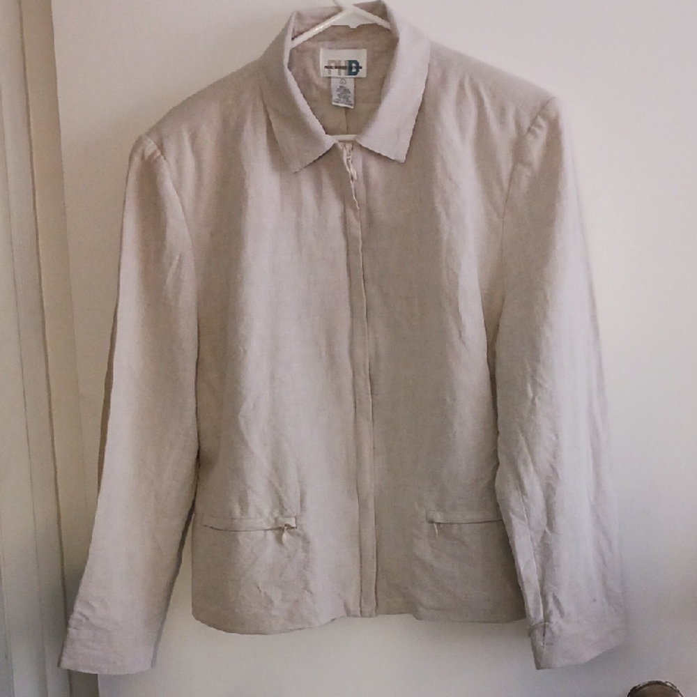 Women's Light Beige Linen Zip-Front Blazer Jacket